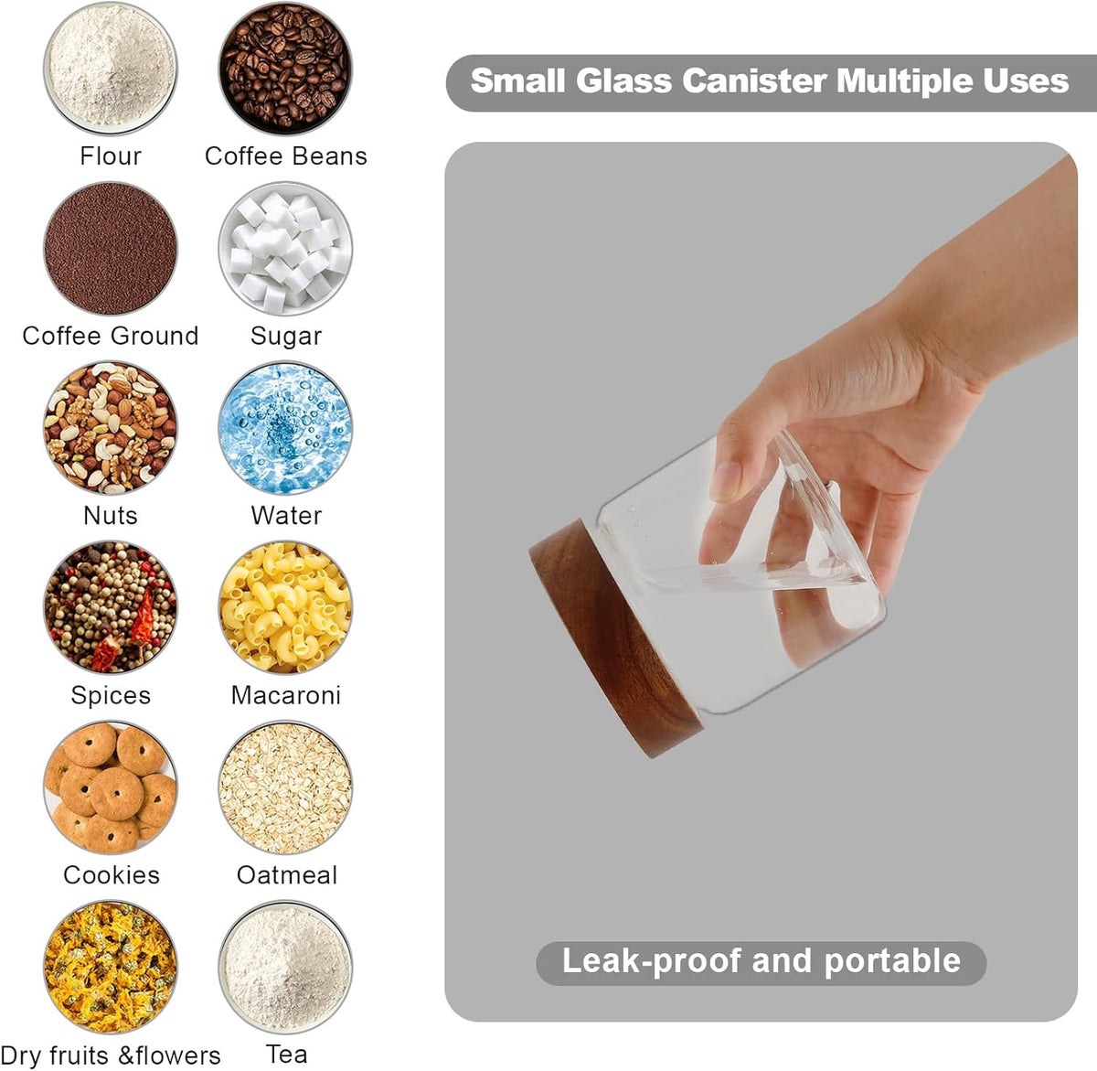 Glass Coffee Jars Spice Jar Round Storage Canister with Wooden Lid Clear Glass Food Jar for Pantry Sugar Tea Coffee Bean Spice Nuts Cookies Bath Salts (500ml/16oz-2pack)