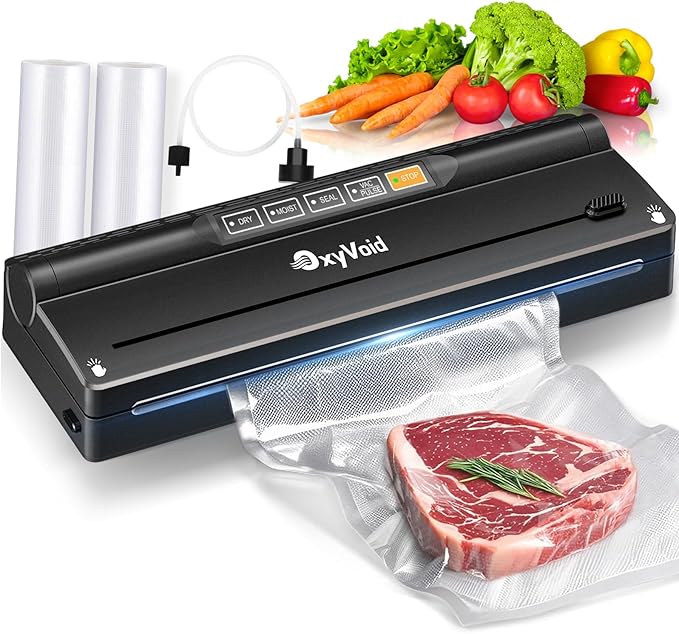 Precision Food Vacuum Sealer Machine, Powerful Automatic vacuum sealer for food Preservation Saver, Easy to Use, One-Touch Operation Food Vacuum Sealing Machine, Built-in Cutter & Hose, 2 Bags Rolls
