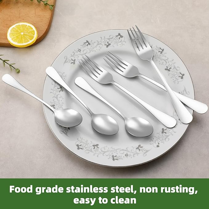 8 Pcs Forks and Spoons Silverware Set, Food Grade Stainless Steel Flatware Cutlery Set for Home, Kitchen and Restaurant, 4 Dinner Fork(8") and 4 Teaspoon(6.7"), Mirror Polished, Dishwasher Safe