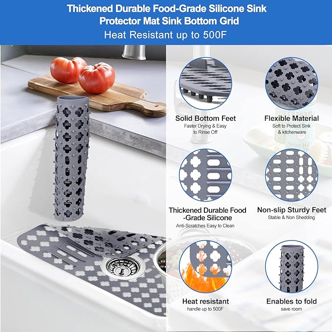 ARLBA Upgraded Silicone Kitchen Sink Mat 25"x13"，Sink Protectors for Kitchen Sink with Rear Drain/Center Drain,Sink Bottom Grid Protection Sink Rack For Farmhouse Stainless Steel/Porcelain Sink