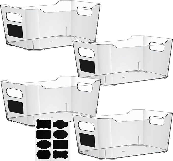 Clear Plastic Storage Bins, Perfect for Kitchen Organization or Pantry Organizers and Storage, Refrigerator Freezer Fridge Organizer Storage Containers Bin for Organizing Medicine Cabinet Organizer