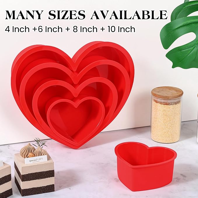 6 Inch Silicone Heart Shaped Cake Pans 2 Pcs Small Heart Cake Pan Set Nonstick Silicone Heart Molds for Baking (Red)