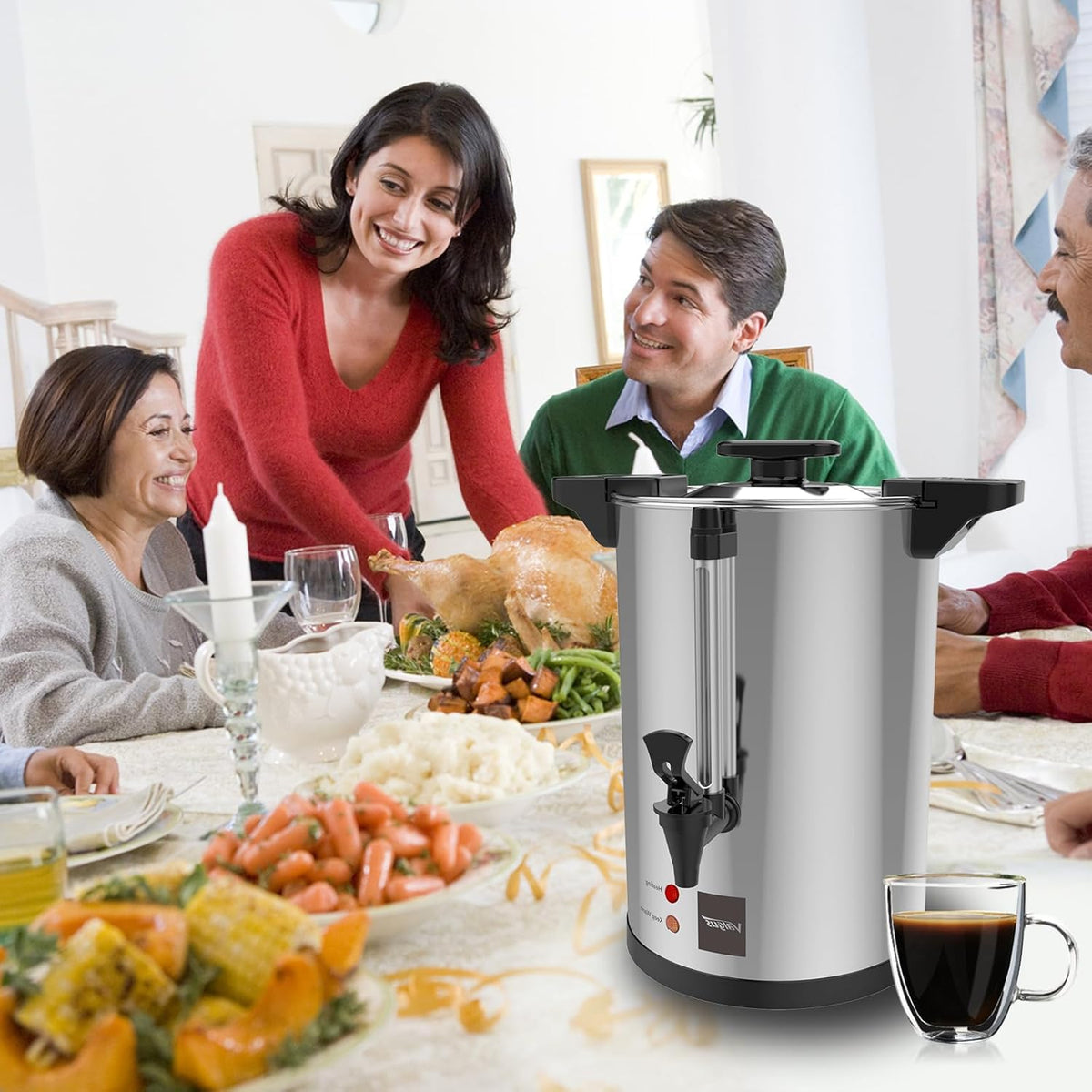 Valgus Commercial Coffee Urn 32-Cup 6L Stainless Steel Large Coffee Maker with Percolator Electric Hot Water Dispenser for Party, Office, Wedding