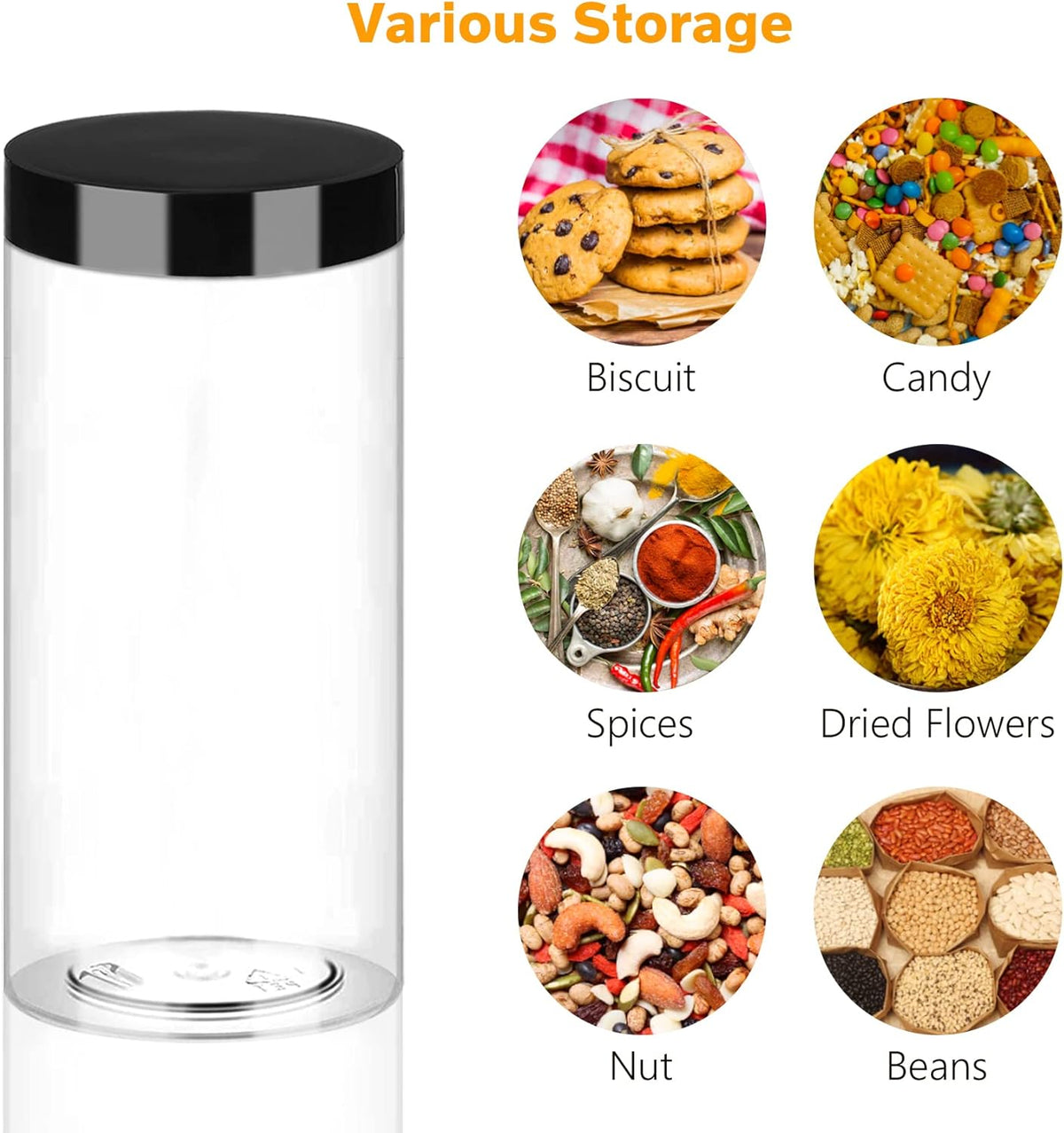 Plastic Jars with Lids 16OZ 16PCS Small Empty Slime Cosmetics Containers Clear Gift Food Jars Round PET Cream Jars with Black Lids Pen Labels for Kitchen Storage Spices Dry Food Butter