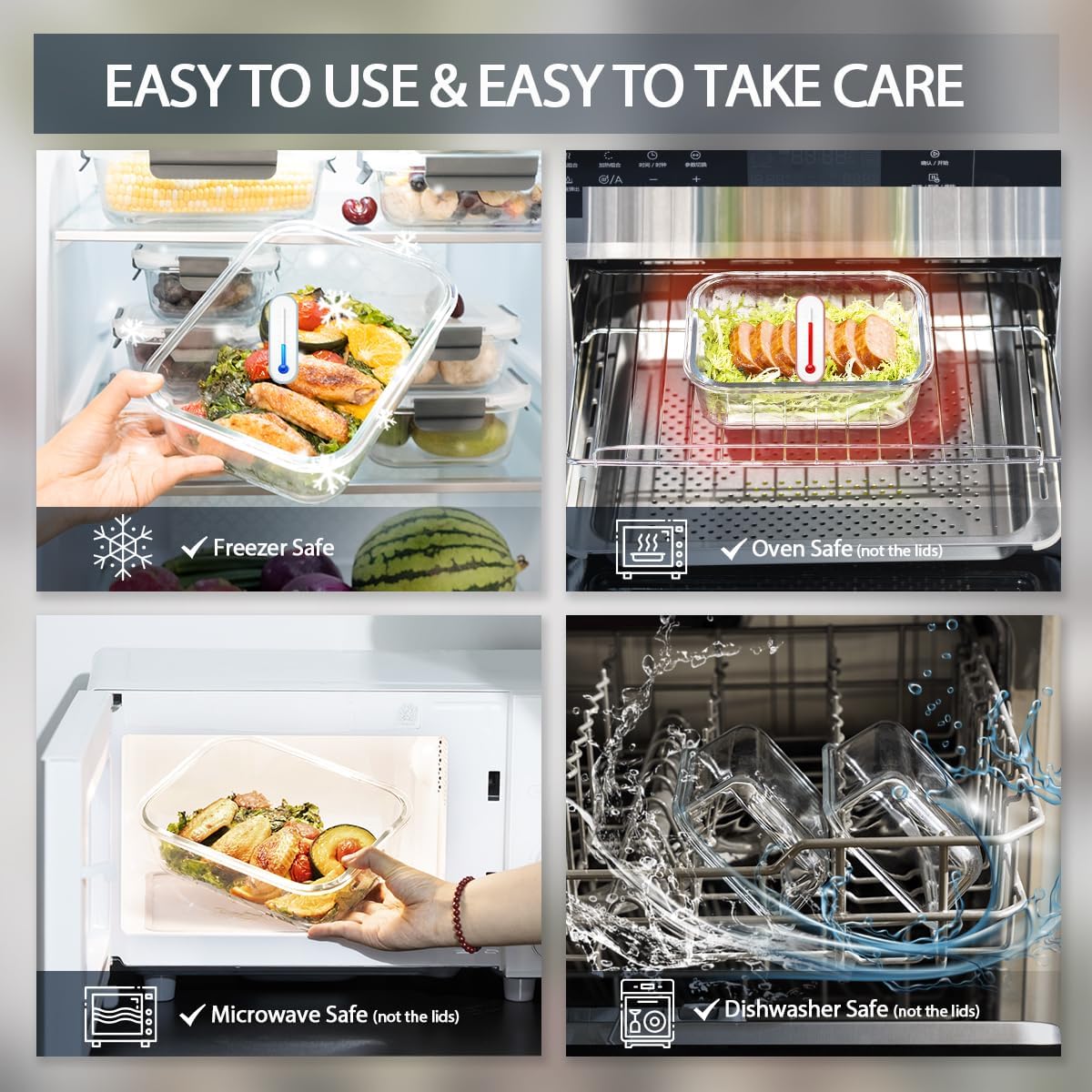 GENICOOK GC glass Food Storage Containers with Lids, Meal Prep Containers, Airtight Lunch Containers Bento Boxes with Snap Locking Lids for Microwave, Oven, Freezer and Dishwasher