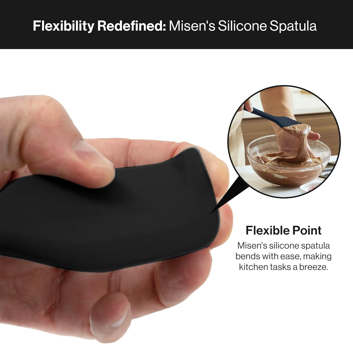 Misen Nonstick-Safe Silicone Spatula - Dishwasher Safe, Heat Resistant - Versatile Professional-Grade Kitchen Tool for Pancakes, Eggs, and Baking - Strong, Flexible, Durable Rubber Utensil - Black