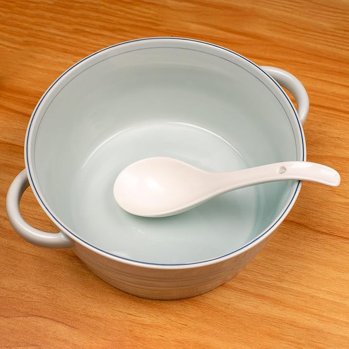 Soup Spoons Set of 8, Ceramic Chinese Soup Spoon, Asian Soup Spoons, White Japanese Spoon Large for Ramen Pho Wonton Dumpling Miso, Deep Oval Hook Design (8 pcs-6.7 inch)