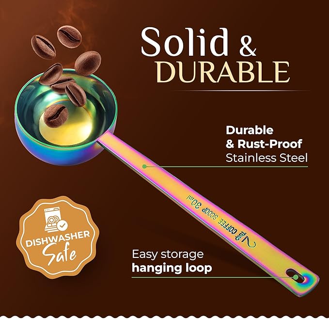 Orblue Premium Coffee Scoop Set - 1 Tbsp (15ml) & 2 Tbsp (30ml) Measuring Tablespoon - Stainless Steel Coffee Measuring Spoon and Scooper with Long Handles - Pack of 2, Multicolored