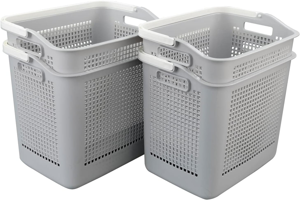 4-Pack 35 L Plastic Laundry Hamper, Large Storage Basket with Handle, Gray