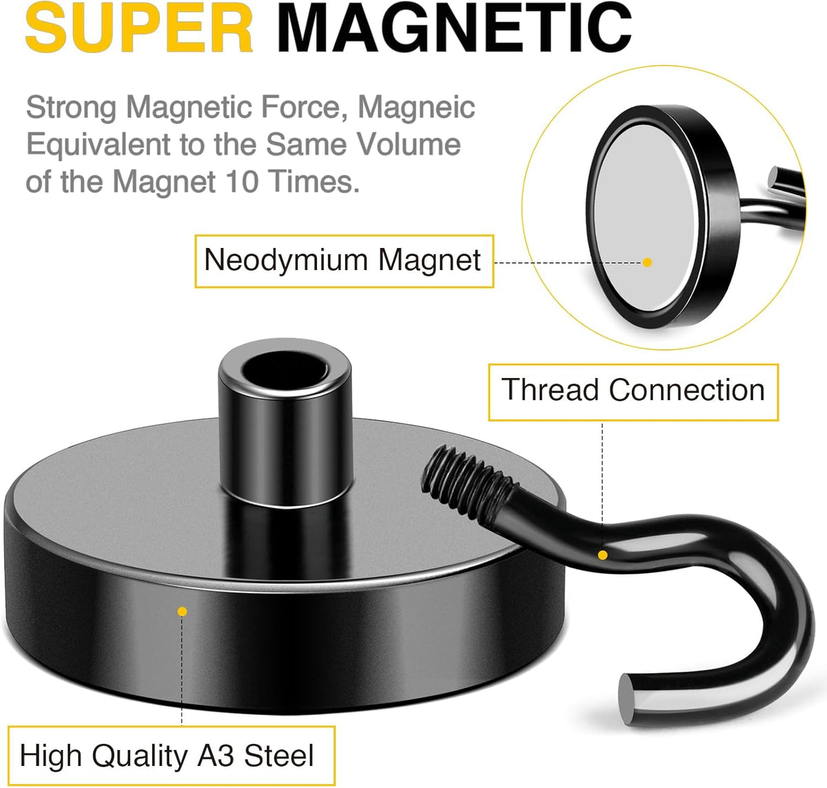 DIYMAG Outdoor Hooks for Hanging String Lights, Balck Magnetic Hooks Strong 150lbs+ Hanging Party Light Wall Cable for Outside 2025 Cruise Cabin Refrigerator Fridge Grills Must Have 10PCS