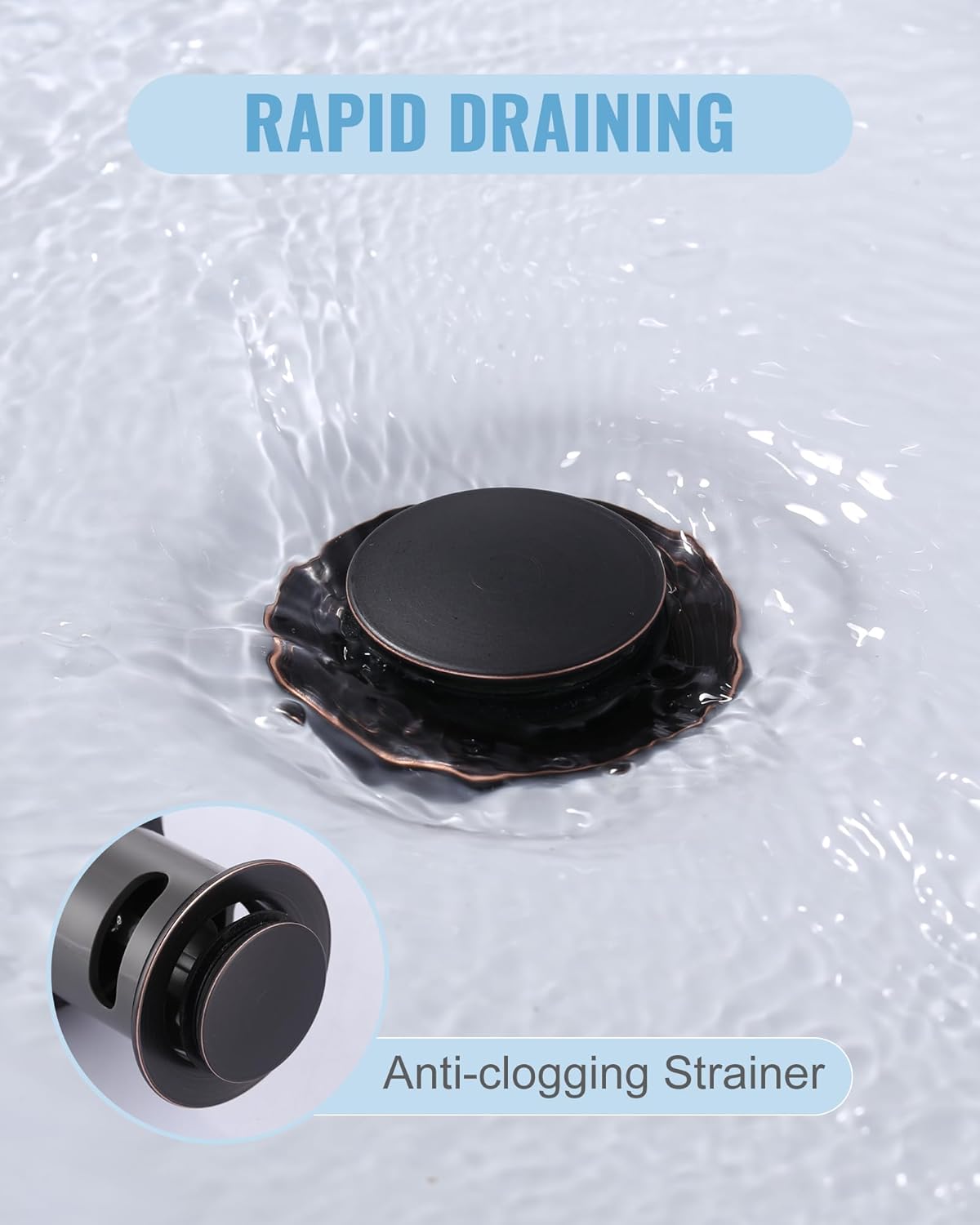 ALEASHA Bathroom Sink Drain with Overflow Vessel Sink Stopper,Pop Up Drain for Bathroom Sink Pop Up Drain Stopper for Hair Catcher,Oil Rubbed Bronze