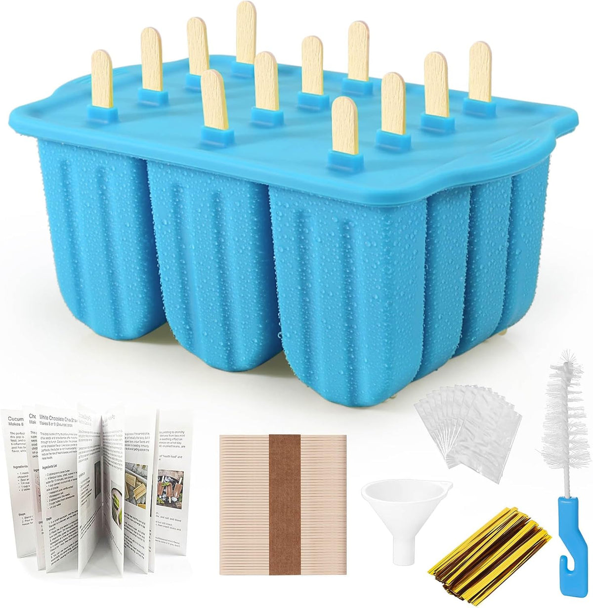 Silicone Popsicles Molds,Ice Pop Cream Mold Set Homemade Toddler Popsicle Maker For Kids Para Paletas De Helado Kulfi BPA Free, with 50 Sticks, 50 Bags,50 wire Ties (Blue)