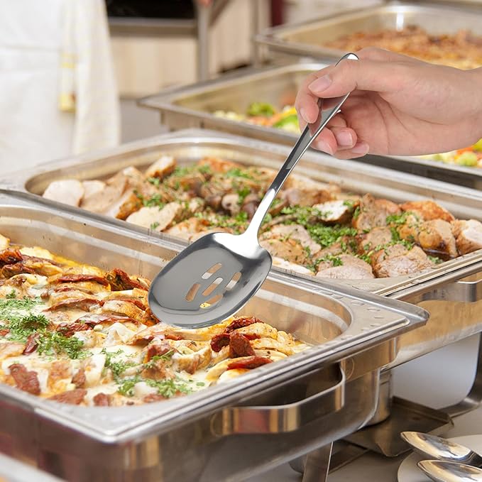 304 Stainless Steel Flatware Serving Utensils - Includes 2 Spoons and 2 Slotted Spoons, Dishwasher Safe