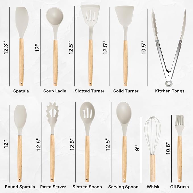 19 PCS Kitchen Cooking Utensils Set, 11 Pieces Silicone Cooking Utensils Set 6 Pieces Sharp Stainless Steel White Knife Set with 1 Piece Cutting Board, Ideal for Apartment