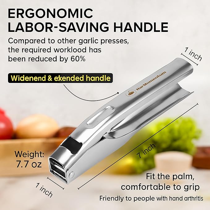Garlic Press Stainless Steel - No Need to Peel Garlic Mincer & Crusher - 304 Inox, 7.34 Oz, Large Trough - Ergonomic Handle, Easy to Clean, Dishwasher Safe (2 Years Warranty) (Orange)