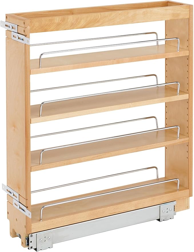 Rev-A-Shelf 5" Pullout Kitchen Cabinet Storage Organizer Slide Out Pantry Spice Rack with Adjustable Shelves for 5.5" W Cabinet Opening, 448-BC-5C