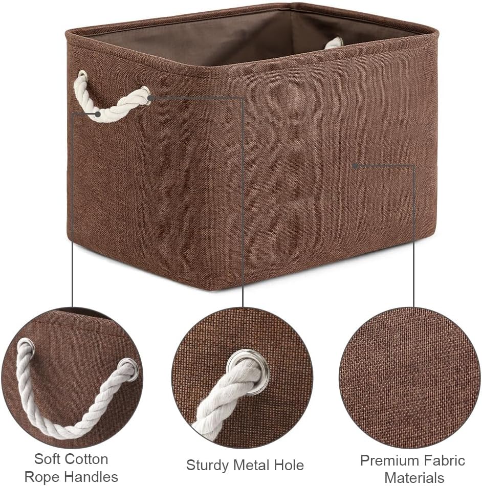 TheWarmHome Organization and Storage Basket for Shelves - 3 Pack 16x12x12 inch Fabric Storage Cubes, Cube Storage Bin for Organizing Closet Cloth Organizer Gift Toy (White & Brown)
