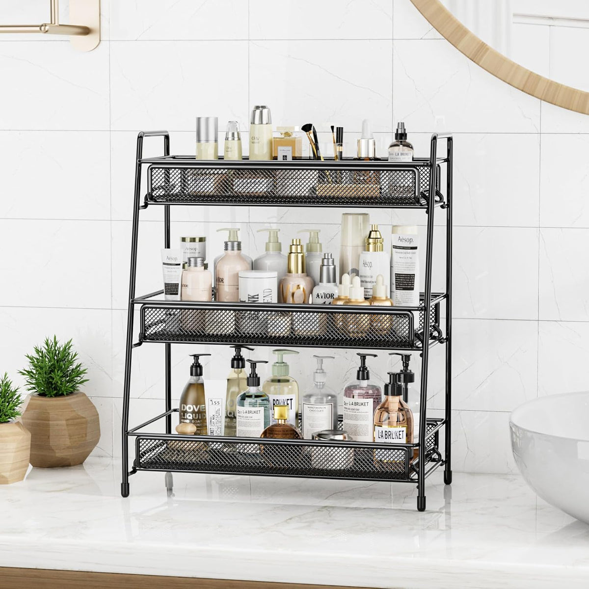 EKNITEY Bathroom Countertop Organizer Rack - 3 Tier Counter Spice Rack Metal Makeup Rack Small Perfume Vanity Organizer for Sink/Bedroom/Living Room/Kitchen/Office