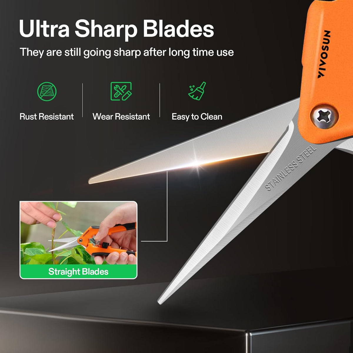 VIVOSUN 6-Pack 6.5 Inch Gardening Scissors Hand Pruner Pruning Shear with Straight Stainless Steel Blades Orange