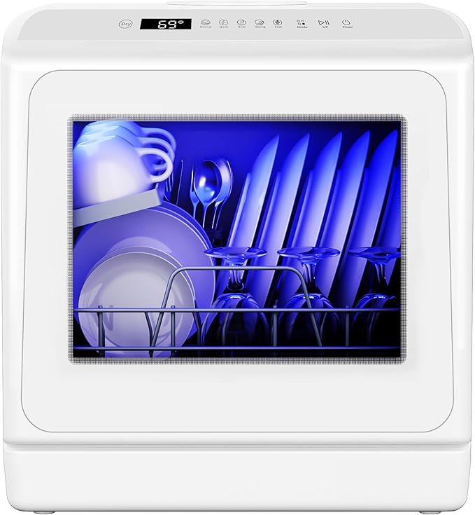 EUHOMY Countertop Dishwasher Portable with 6 Programs, 5L Built-in Water Tank for Apartments, 167℉ High-Temp, No Hookup Needed, Mini Dishwasher with Baby Care, Air Dry/Quick/ECO/Fruit/Normal, White