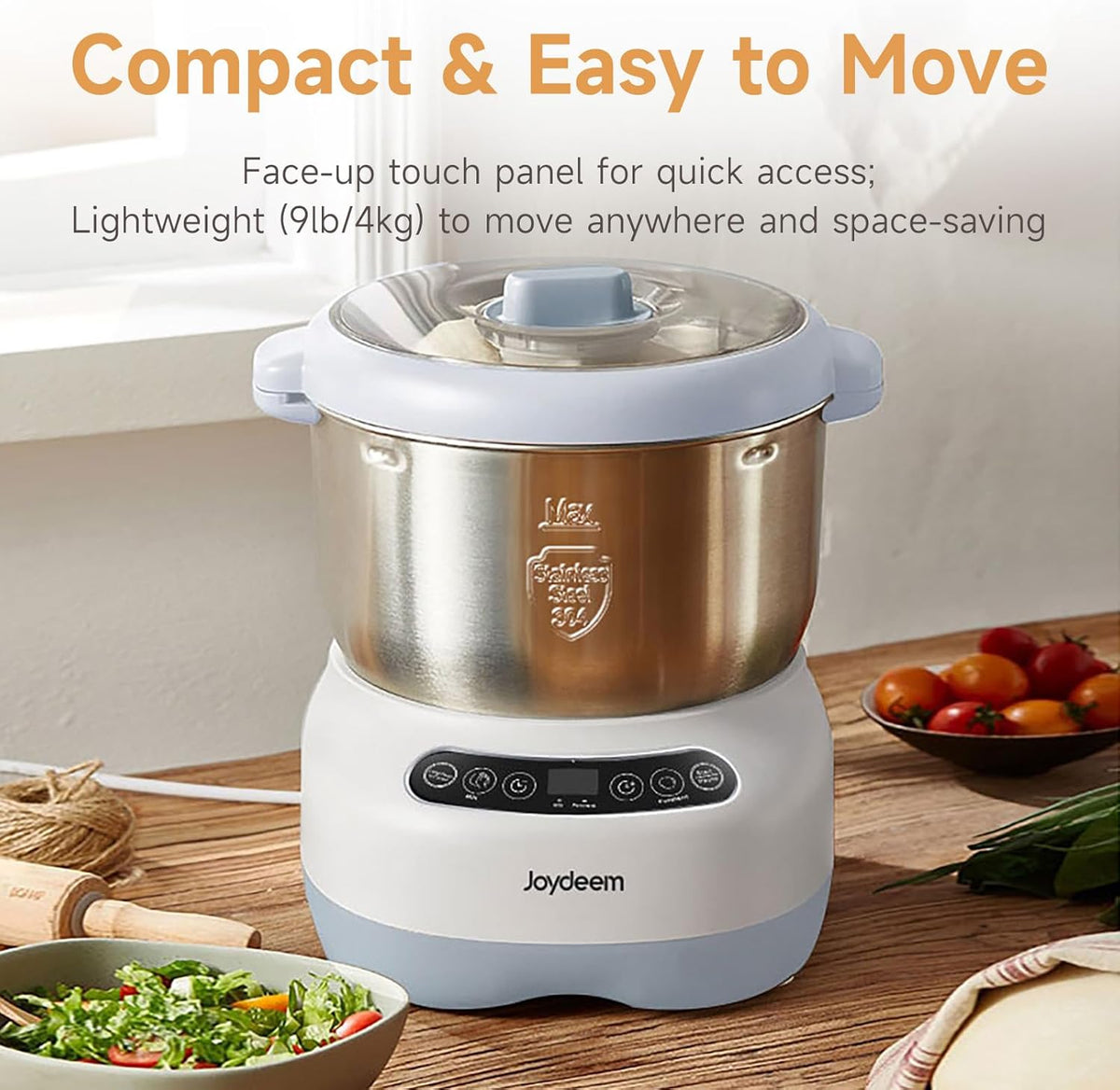Joydeem Electric Dough Maker with Ferment Function, Microcomputer Timing, Face-up Touch Panel, 6.6Qt, 304 Stainless Steel, JD-HMJ7L