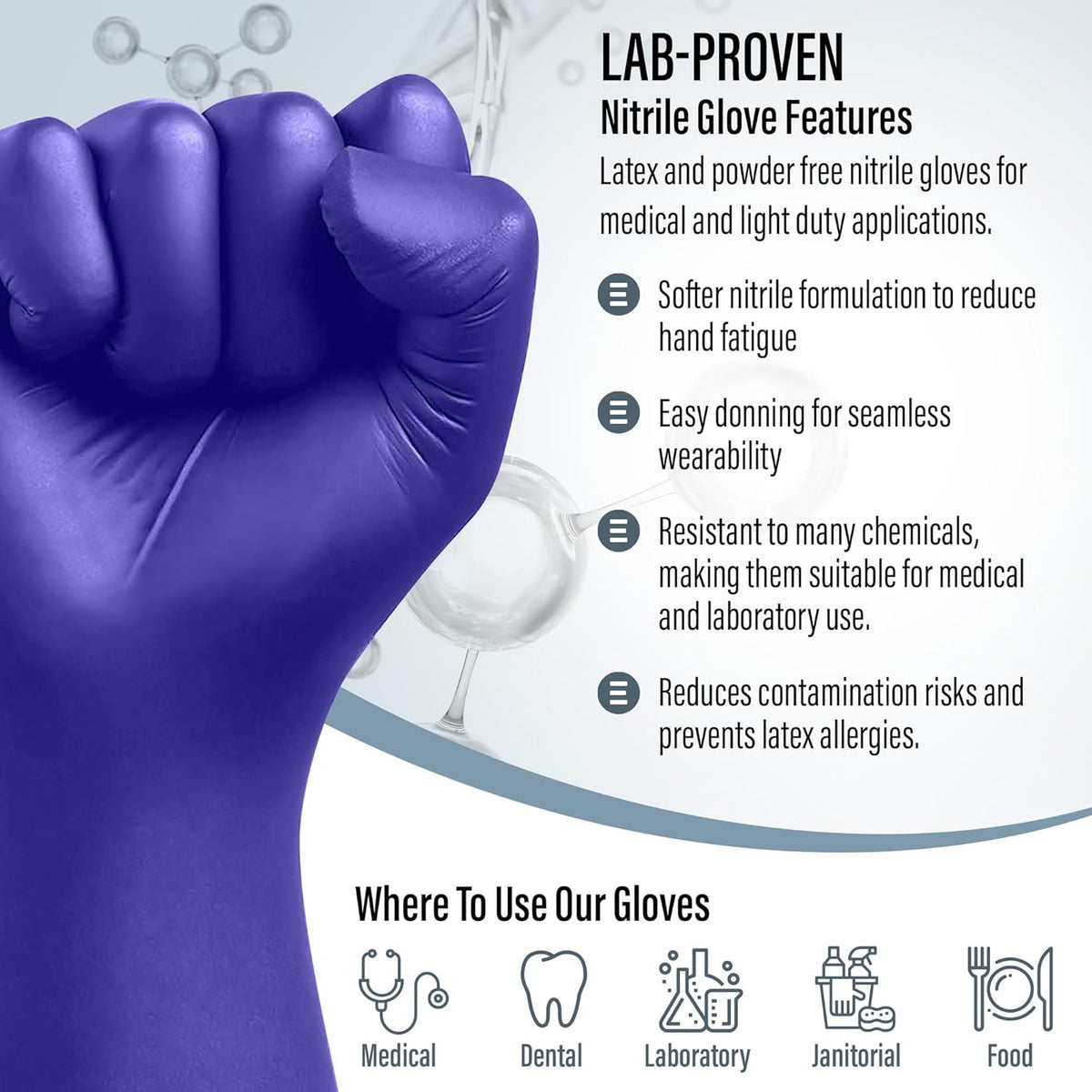 EnSure Nitrile Exam Gloves, Powder-Free, Latex-Free, Chemo Rated, Non-Sterile, Light Duty, Textured Tips, Medical, Surgical, Food Safe, Cleaning, Dental, Lab Use - 3 Mil (X-Small, 2000 Count)