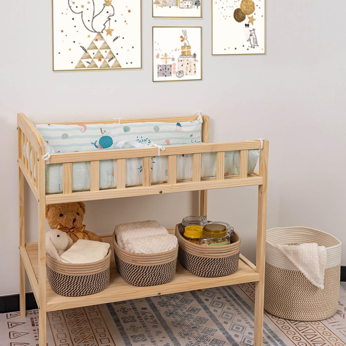 CubesLand Small Baskets, Storage Baskets for Organizing Shelves, Rectangular Woven Storage Baskets Natural Cotton Rope Toy Storage Bins Closet Baby Baskets Empty Gifts Baskets Camel/Mixed Black