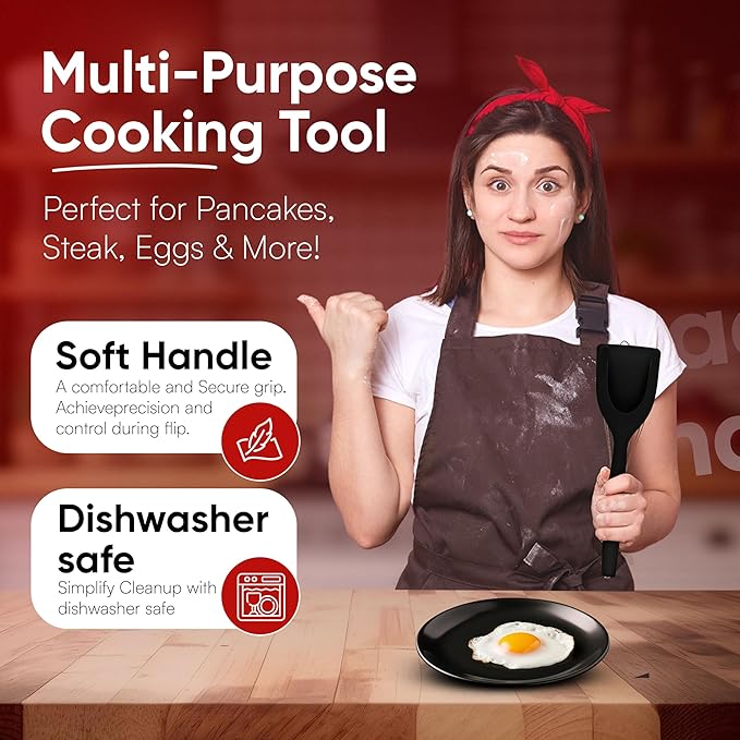 Egg Flipper Spatula Tongs (Set of 2) – Non-Stick 2-in-1 Grip & Flip Kitchen Tongs for Pancakes, Fish, Eggs, and More – Heat Resistant Cooking Tool (Black)