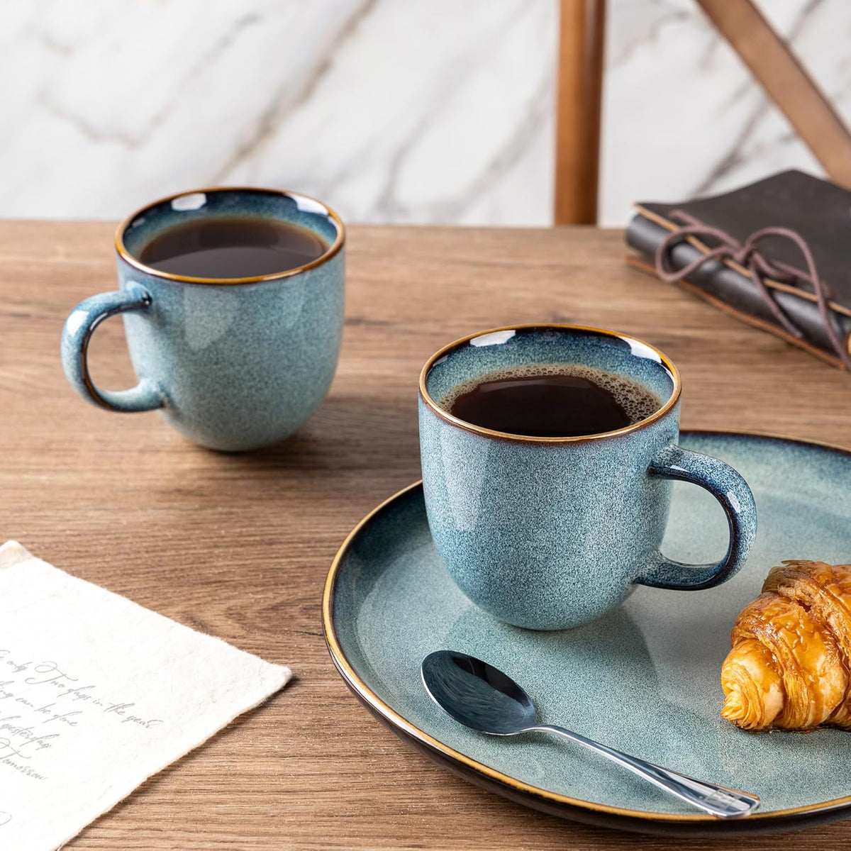 AmorArc 12oz Coffee Mugs, Ceramic Coffee Mugs set of 6 for Man, Woman, Dad, Mom, Modern Coffee Mugs with handle for Latte/Cappuccino/Milk/Cocoa. Dishwasher&Microwave Safe, Ocean Blue
