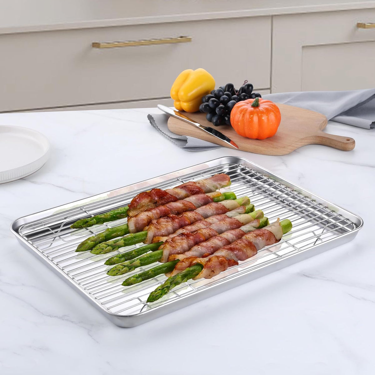 Homikit Baking Sheet with Wire Rack, 16" x 12" Stainless Steel Cookie Sheets for Baking, Thick Metal Baking Tray Jelly Roll Pan with Cooling Rack for Oven Roasting, Nonstick & Dishwasher Safe