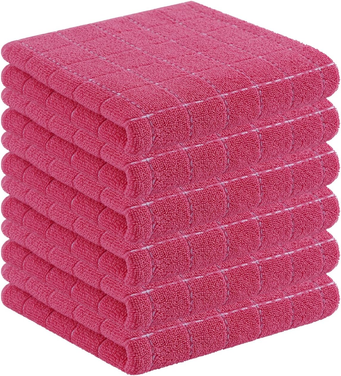 Homaxy 100% Cotton Terry Kitchen Towels(Rose Red, 13 x 28 inches), Checkered Designed, Soft and Super Absorbent Dish Towels, 6 Pack