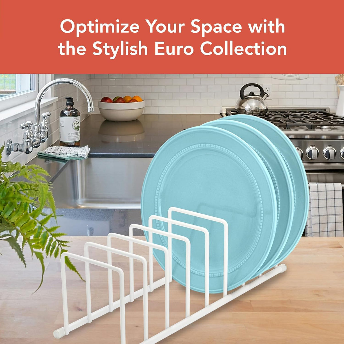 Spectrum Euro Cutting Board Holder Stand for Countertop or Inside Kitchen Cabinet Organization Matte White, 8 Slot Cutting Board Drying Rack or Cabinet Plate Bakeware Storage Organizer