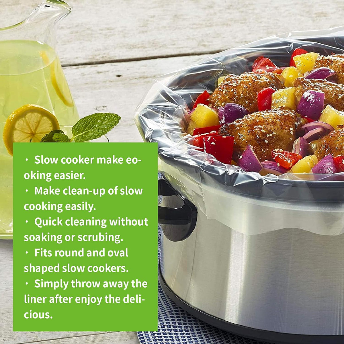 ECOOPTS Slow Cooker Liners (40 Liners), 13" × 21" Pot Liners Fit 3-8 Quarts, Disposable Cooking Bags Suitable for Oval & Round Pot, BPA Free (13" × 21")