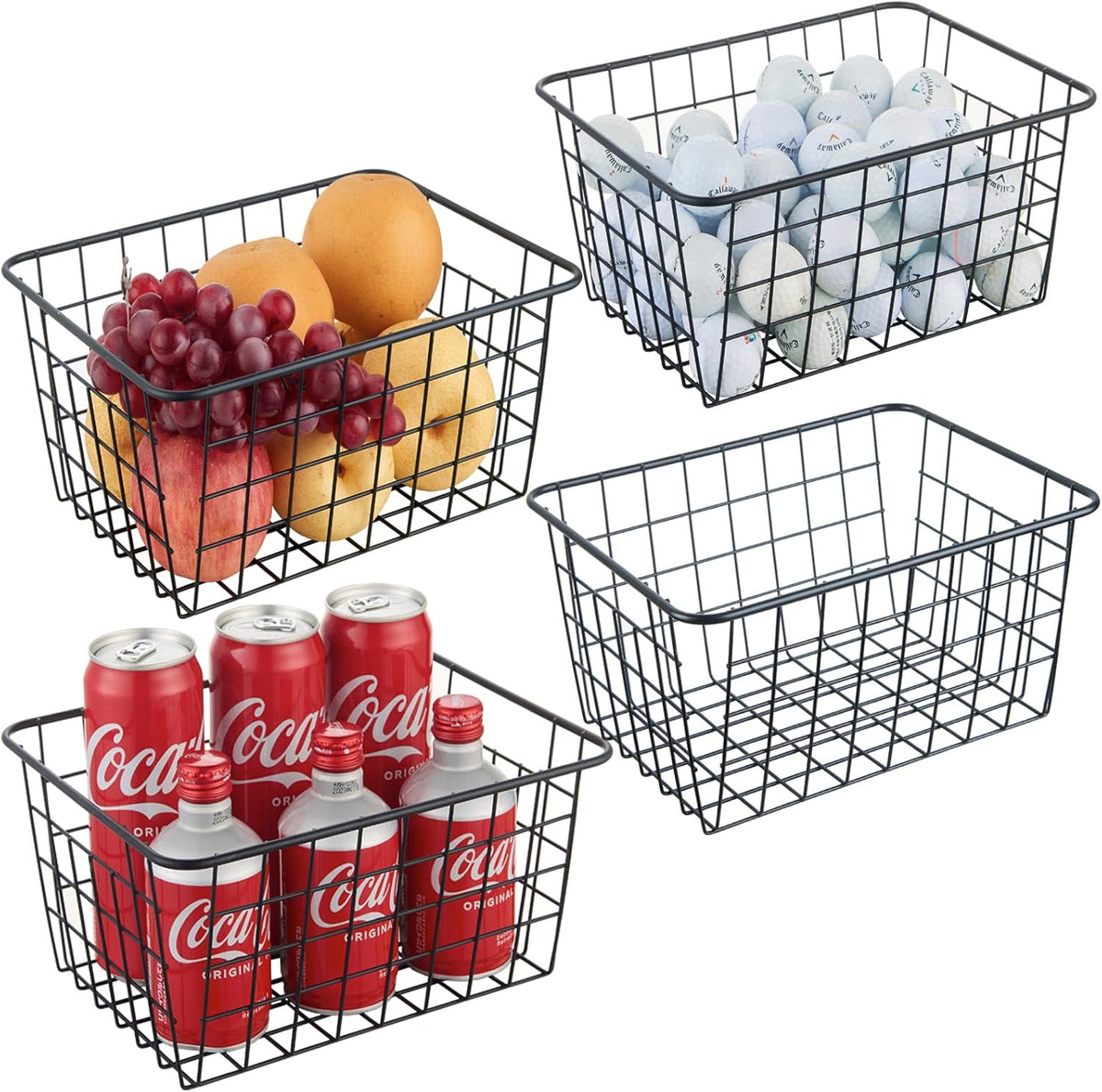 Wire Kitchen Storage Basket 4 Packs,Perfect Pantry Organization Accessories Basket,Laundry Baskets,Countertop Organization,Suitable for Kitchen,Bathroom,Bedroom,Tabletop,Stackable,Black
