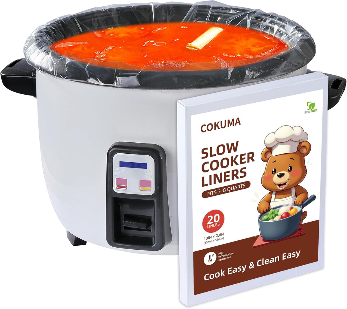20 Pack Slow Cooker Liners for 3-8 Quart Crock Pot, 13"x 21" Large Size Disposable Oval Slow Cooker Bags, BPA-Free and Easy to Clean