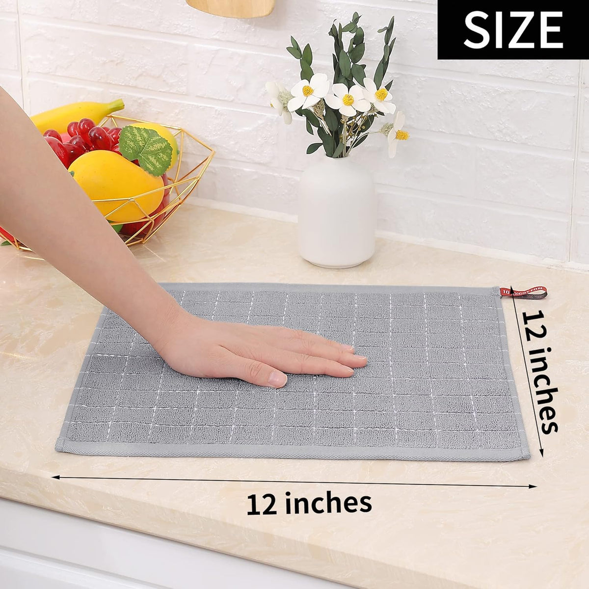 Homaxy 100% Cotton Terry Kitchen Dish Cloths, Ultra Soft and Absorbent Dish Towels for Kitchen, Suitable for Drying and Washing Dishes, 6 Pack, 12 x 12 Inches, Light Grey