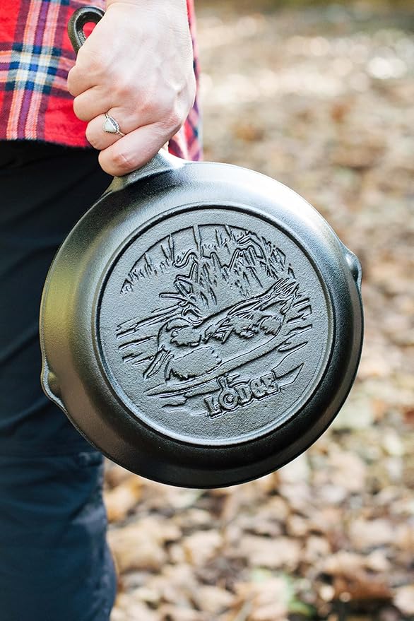 Lodge Wildlife Series-8" Cast Iron Skillet with Duck Scene, 8", Black