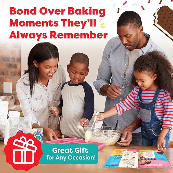 Baketivity Classic Ice Cream Sandwiches Kids Baking Kit - Cooking Kit for Kids with Premeasured Ingredients STEM Recipe Book and Lessons - Great Gift for Girls and Boys Ages 6-12