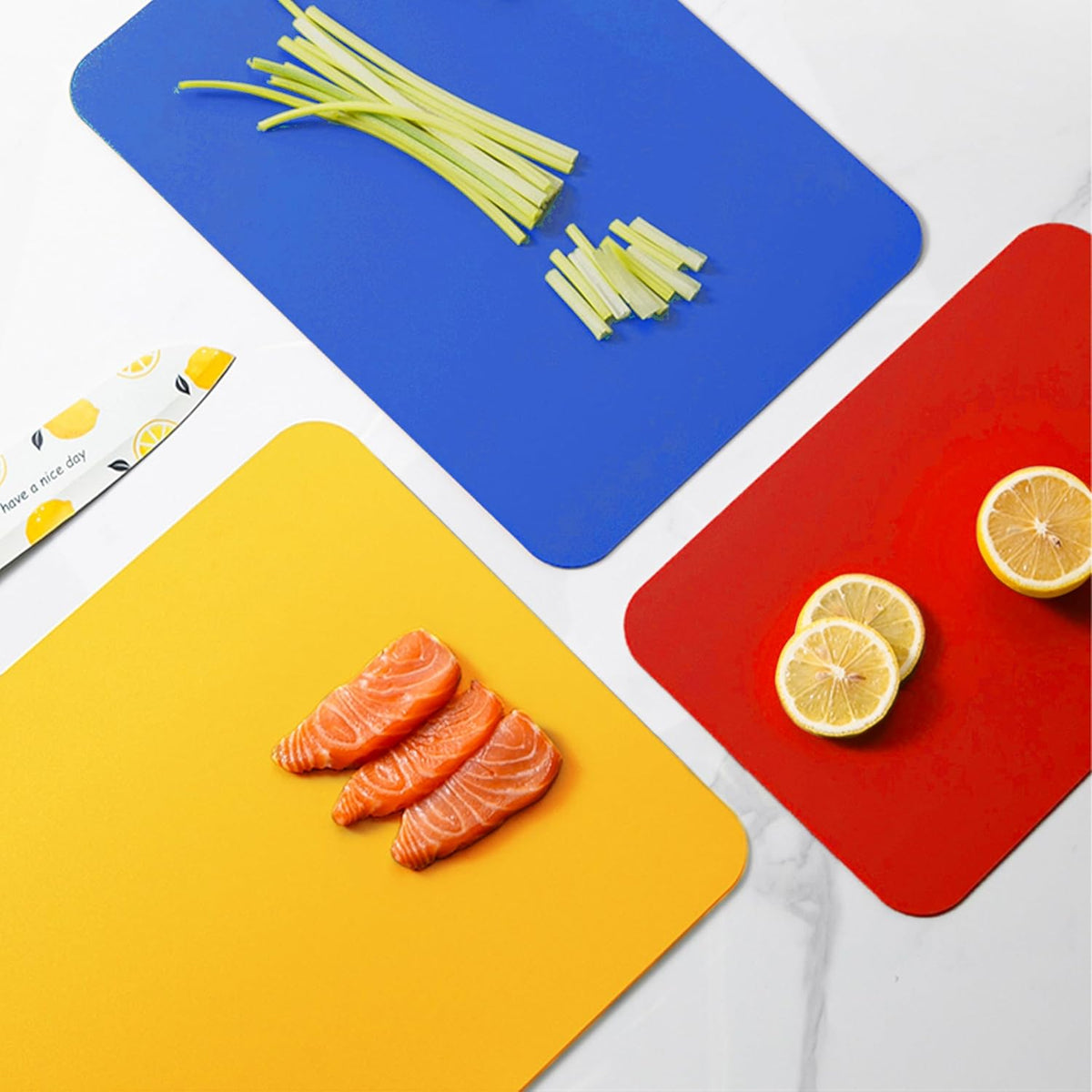 WK Flexible Plastic Cutting Boards for Kitchen Set of 3, Non slip Cutting Mats, Colorful Thin Cutting Sheets for Meat, BPA Free, Dishwasher Safe