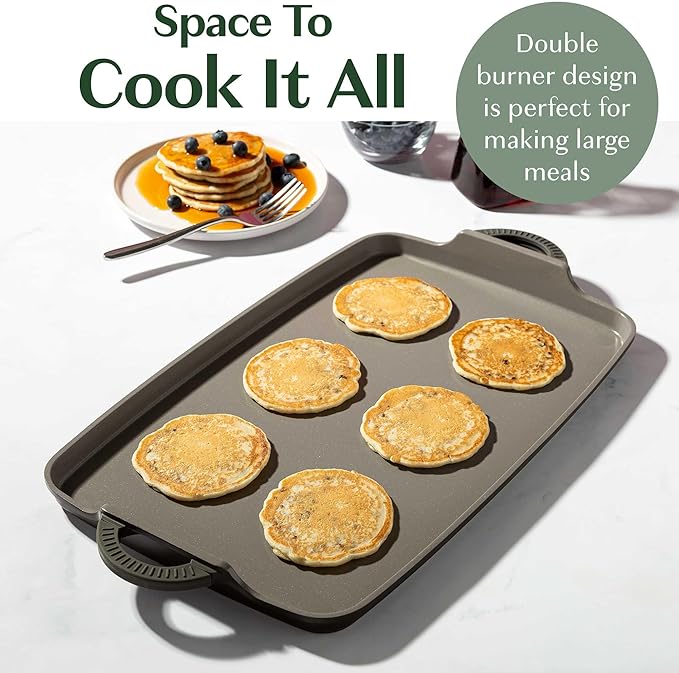 Goodful All-in-One Double Burner Griddle, Ceramic Nonstick, Durable Cast Aluminum, Oven Safe and Dishwasher Safe, Made without PFAS, PFOA, PFOS & PTFE, 18-Inch x 11-Inch, Graphite