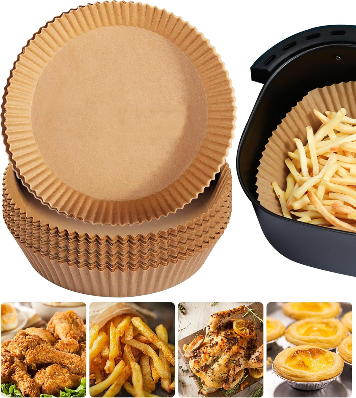 Air Fryer Disposable Paper Liners for Ninja AF101, 125 Pcs Round Parchment Cooking Liner for Airfryer, Microwave Oven, Frying Pan, 6.3 Inch Oil-proof Filters Sheets for 2 3 4 4.5 Qt Baking Basket