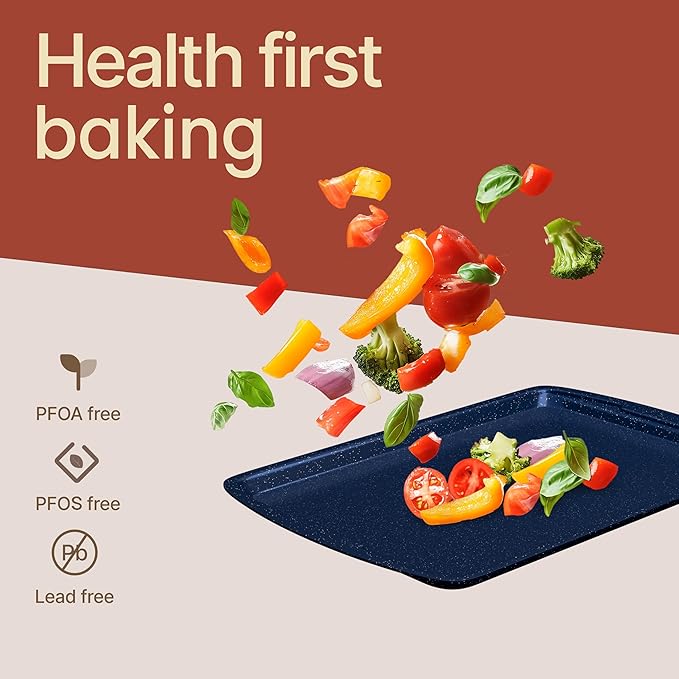 Blue Marble 10-Piece Bakeware Sets, Nonstick Carbon Steel Baking Sheet & Pans, Stackable Space-Saving Bakeware, Dishwasher Safe, Stain-resistant, PFOAPFOSPTFE Free, Oven Safe Up To 450°F (230°C)