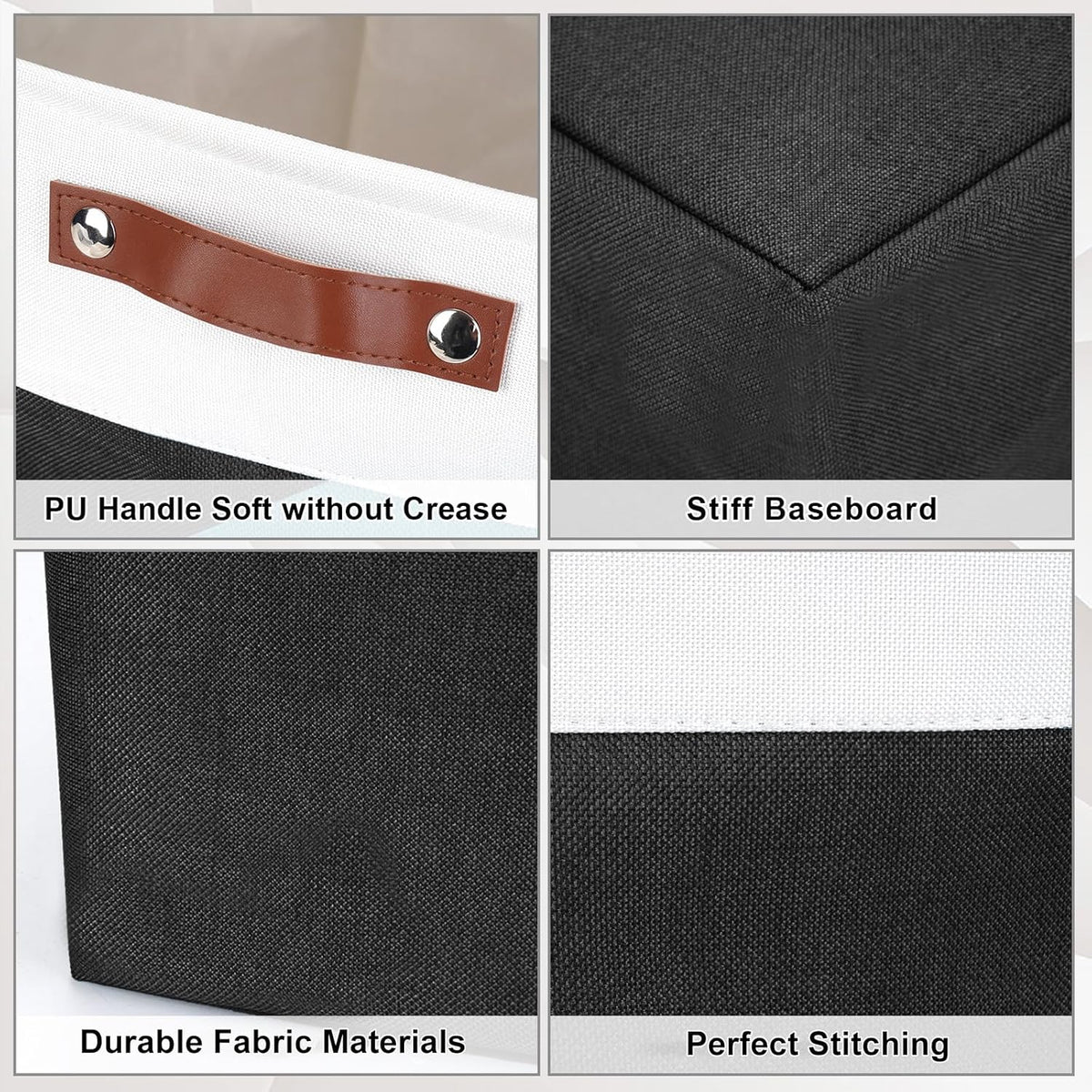 Large Fabric Storage Baskets | 50L Storage Bins, Decorative Linen Closet Baskets with Handles for Organizing, Shelf, Toys, Clothes, Home, Office, Nursery, 17x12x15Inches (Black&White)