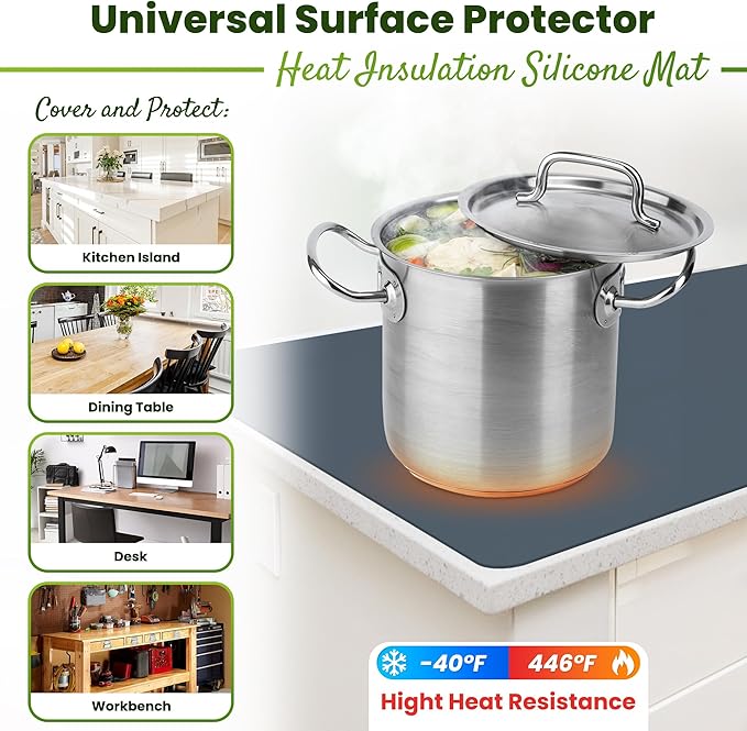 Large Silicone Mat 28" x 20" Mat Thick Heat Resistant, Kitchen Counter Mat Waterproof - Coffee Machine, Glass Top Stove Cover Countertop Protector for Air Fryer, Baking mat (Grey)