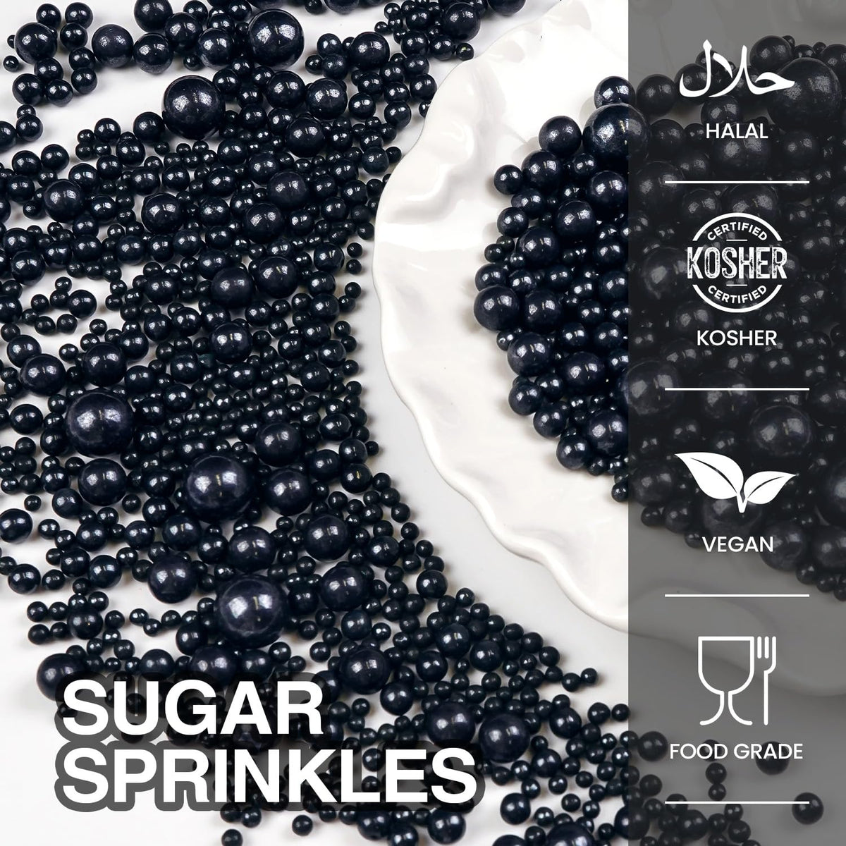 Black Pearl Sugar Sprinkles, Edible Black Sprinkles for Cake Decorating, 150g/5.29oz, Baking Cake Decorations, Ice Cream Toppers, Cupcakes, Cookies, Birthday, Wedding Party Chirstmas Supplies