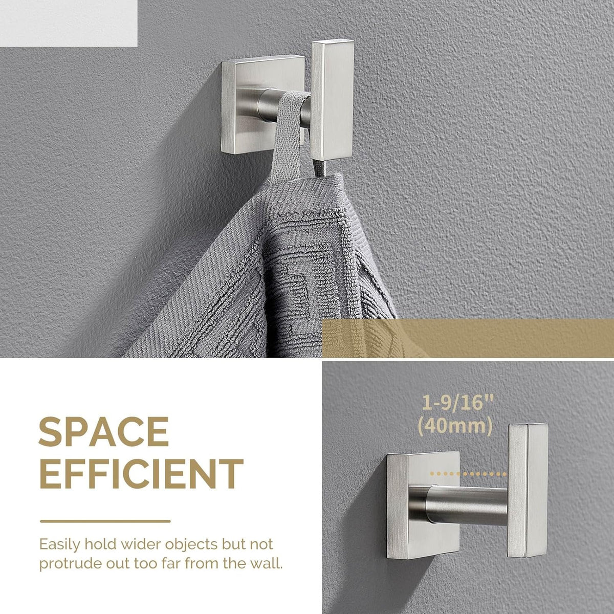 Angle Simple Bathroom Towel Hook, SUS304 Stainless Steel Single Shower Towel Hanger for Wall, Kitchen Cabinet Closet Coat Robe Holder Wall Mounted, Brushed Nickel