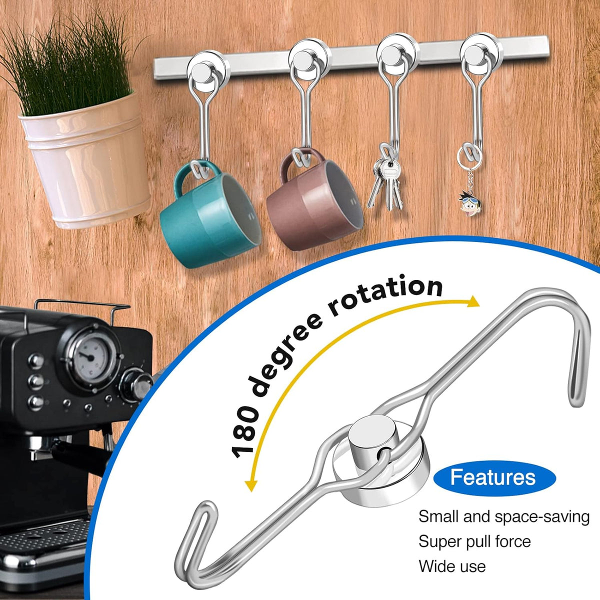 LOVIMAG Hooks, 30lbs+ Magnetic Magnet Hook 2025 Cruise Cabin Ship Essentials Heavy Duty Strong Refrigerator Fridge Hanging for Classroom Beach Vacation Kitchen Grills Home Mug Hanger (20 Pack), Silver