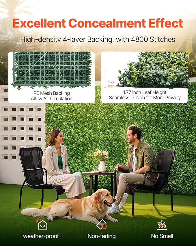 VEVOR Artificial Grass Wall Panels, 40 x 120 inch, Milan Grass Greenery Boxwood Panel for Indoor Outdoor Green Decor & Ivy Fence Covering, Privacy Backdrop Wall Hedge Screen for Garden