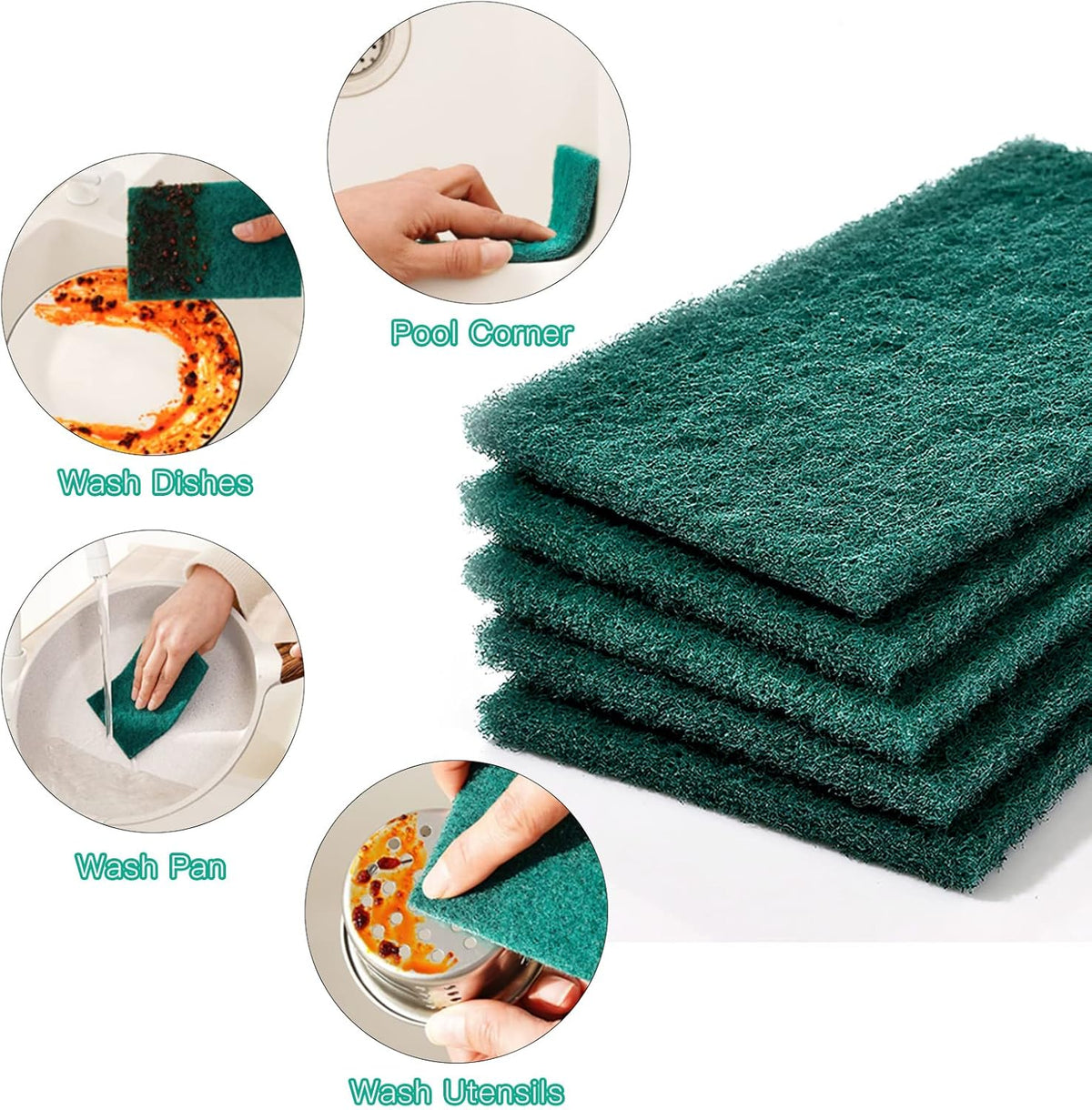 Heavy Duty Scour Pads Sponge Dish Scrubber Non-Scratch Green Reusable Household Scrub Pads for Kitchen and Dish Cleaning Tool (20Pcs Sponge+3Pcs Clean Towel)