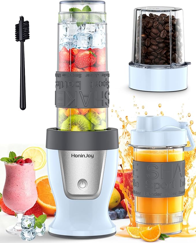 Smoothie Blender, 650W Personal Blenders for Shakes and Smoothies with Grinder Cup & 2 BPA-Free Portable Cups (20oz+14oz), Portable Blender for Juices, Smoothies Maker for Kitchen, Blue